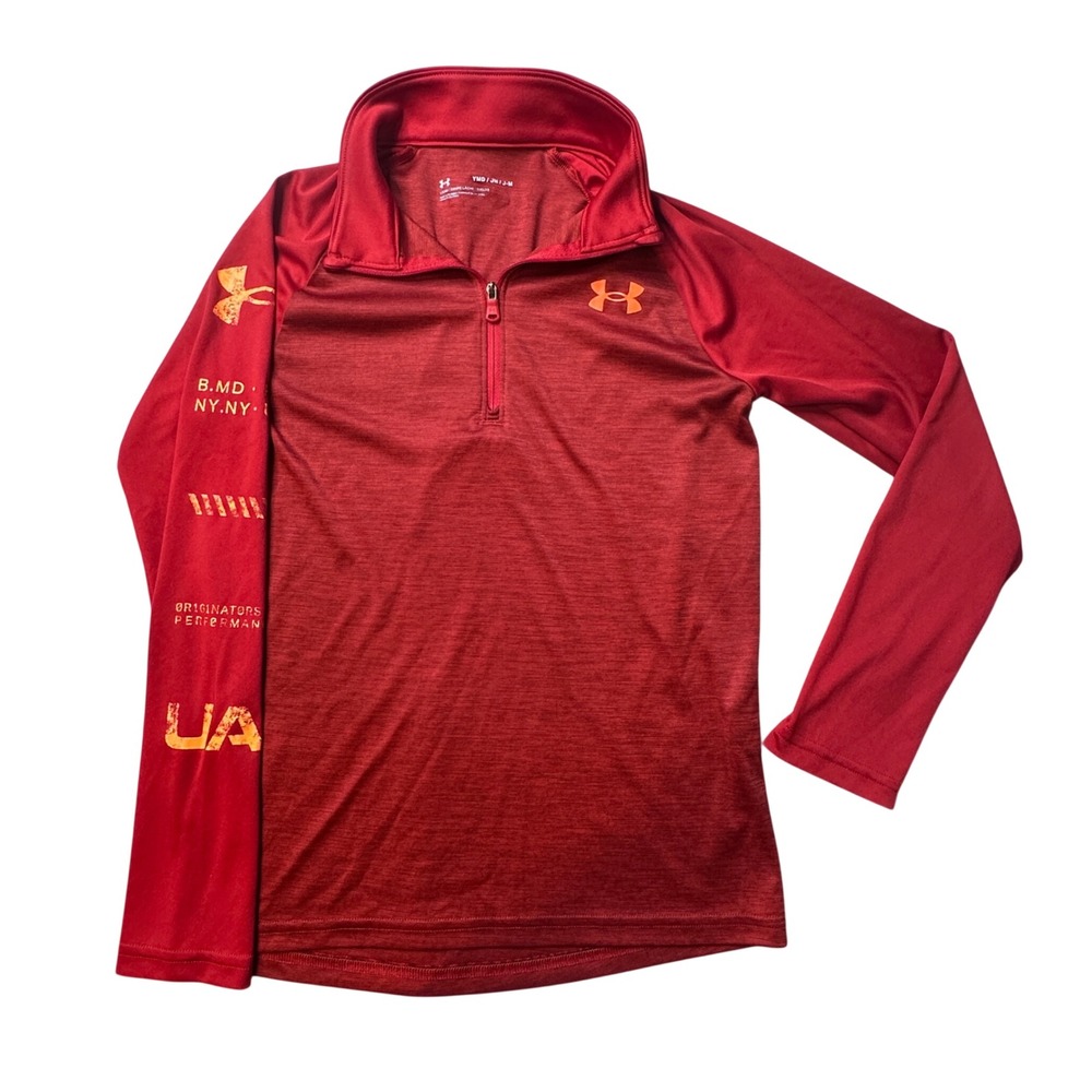 Under Armour Pullover Kids Size Medium Red 1/4 Zip Graphic Sleeve‎ Performance